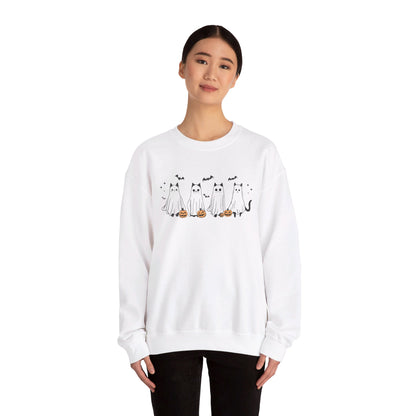 Ghost Cats with Pumpkins Halloween Crewneck