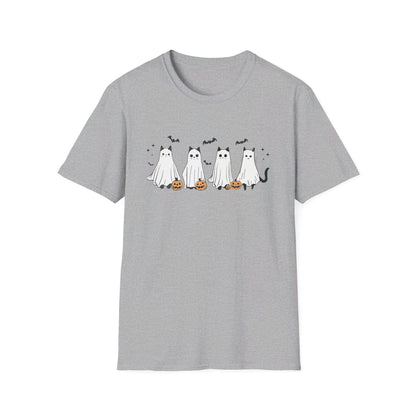 Ghost Cats with Pumpkins Halloween Tee