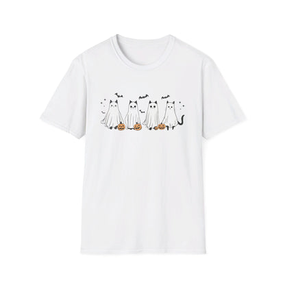 Ghost Cats with Pumpkins Halloween Tee