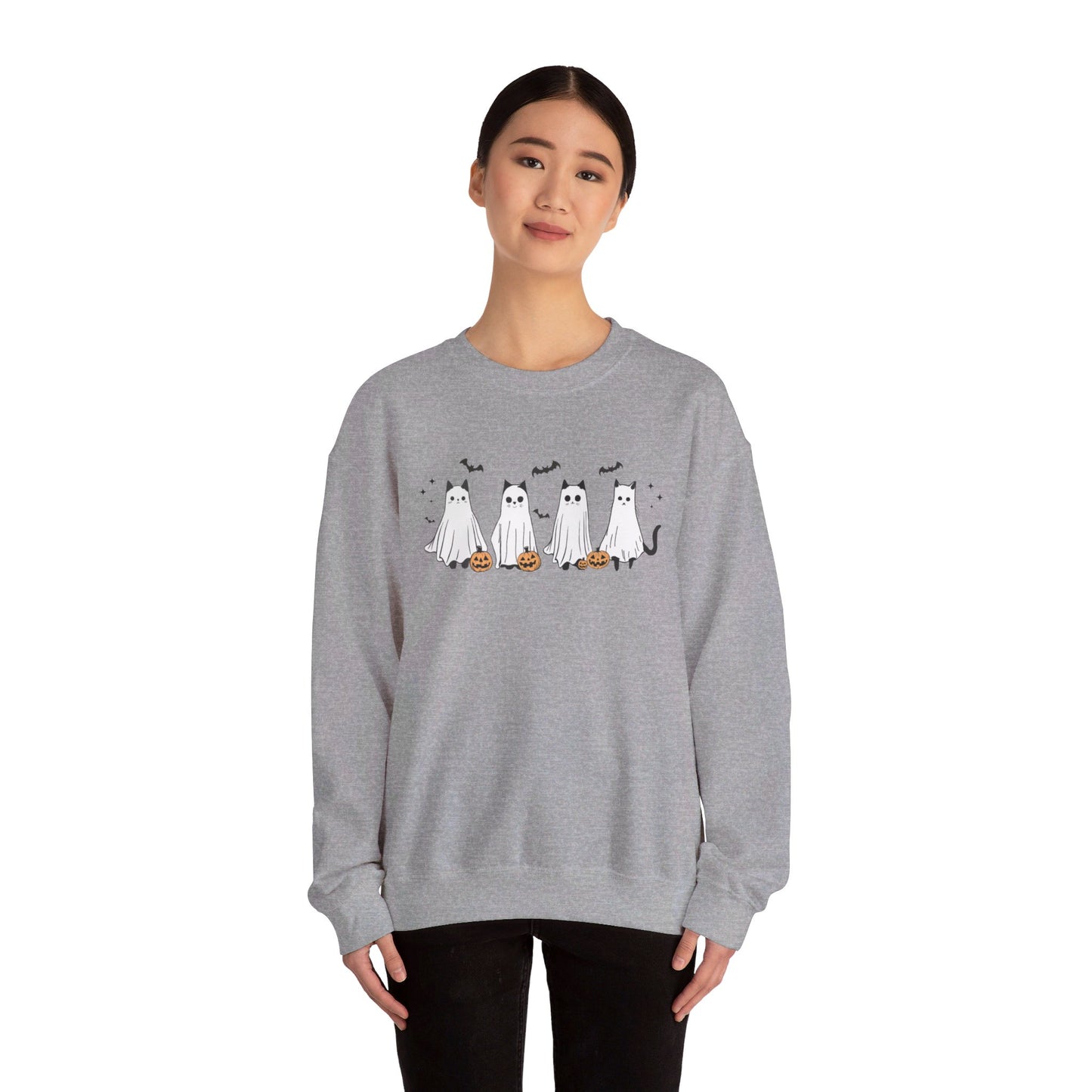 Ghost Cats with Pumpkins Halloween Crewneck