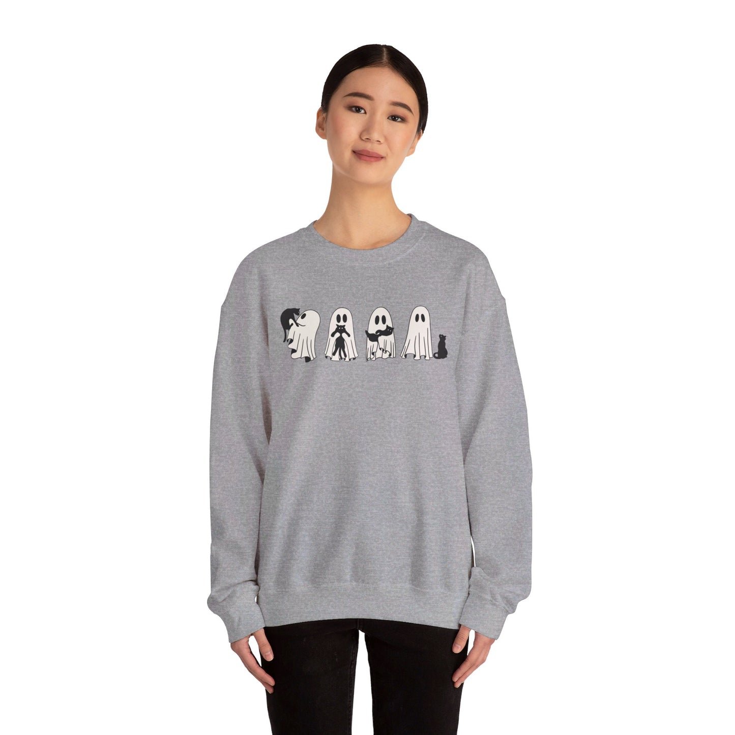 Ghosts Holding Cats Halloween Crewneck