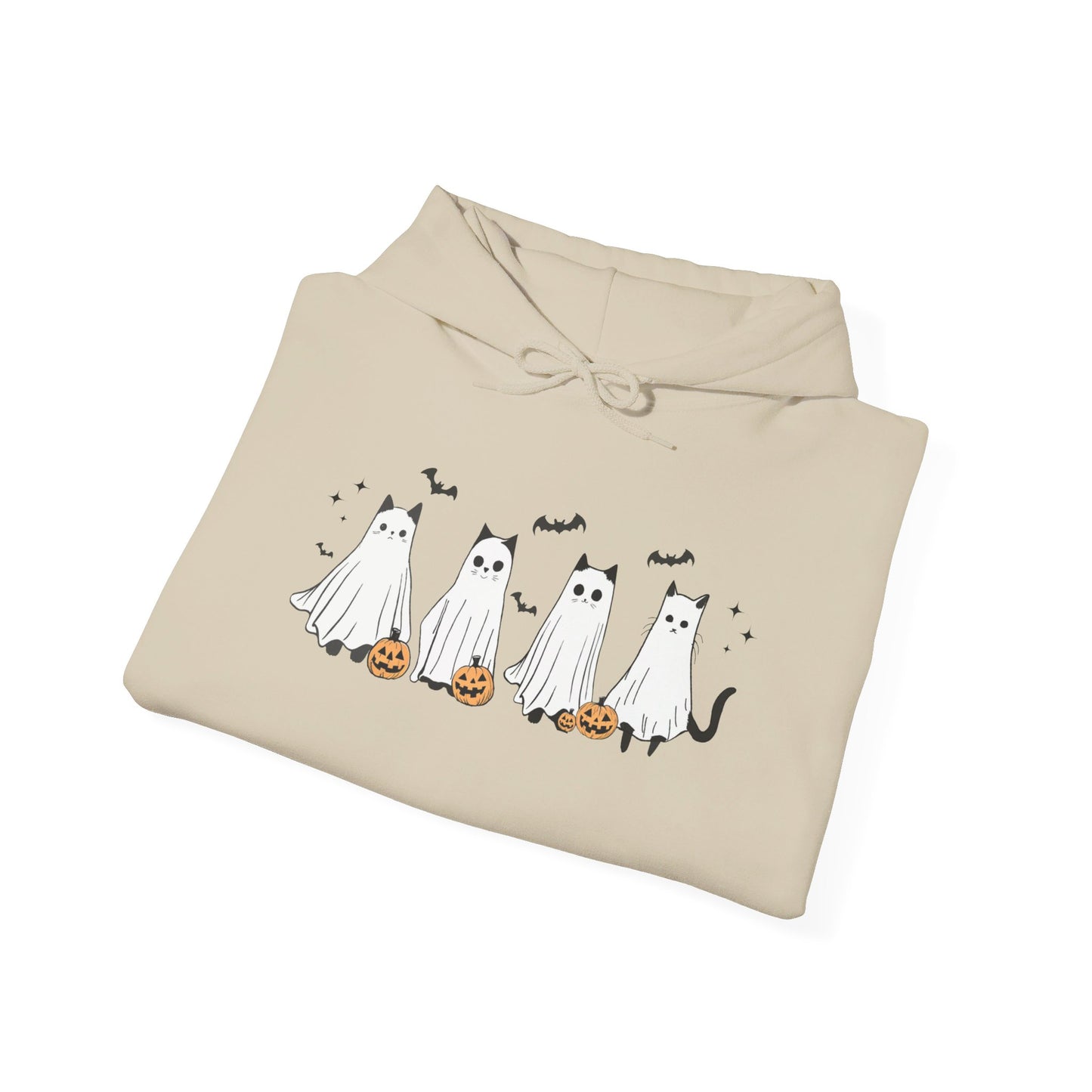 Ghost Cats with Pumpkins Halloween Hoodie