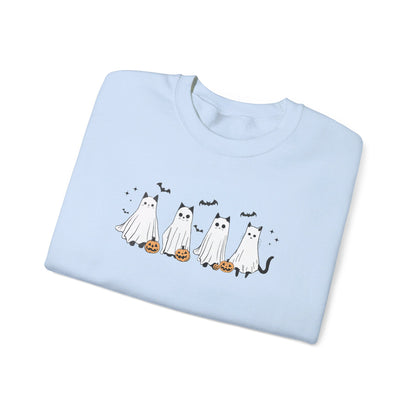 Ghost Cats with Pumpkins Halloween Crewneck