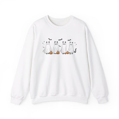 Ghost Cats with Pumpkins Halloween Crewneck