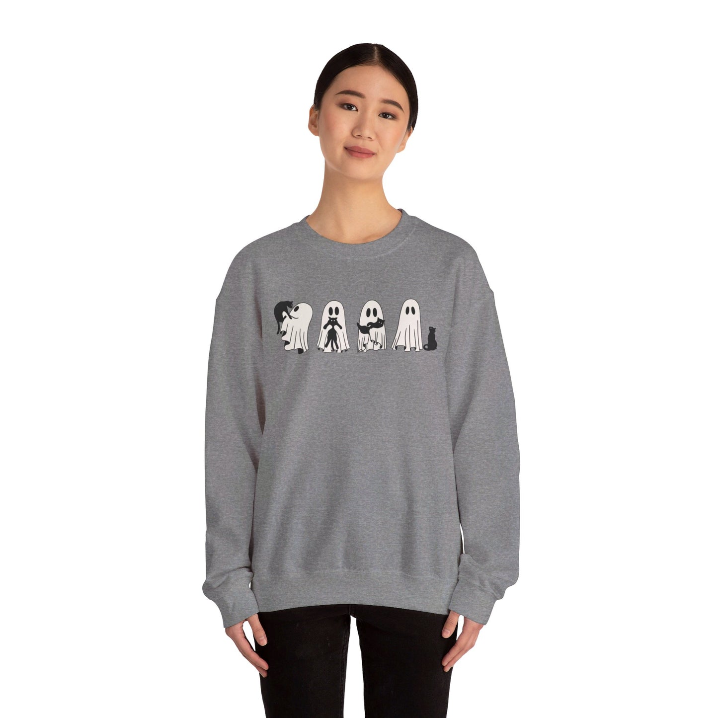 Ghosts Holding Cats Halloween Crewneck