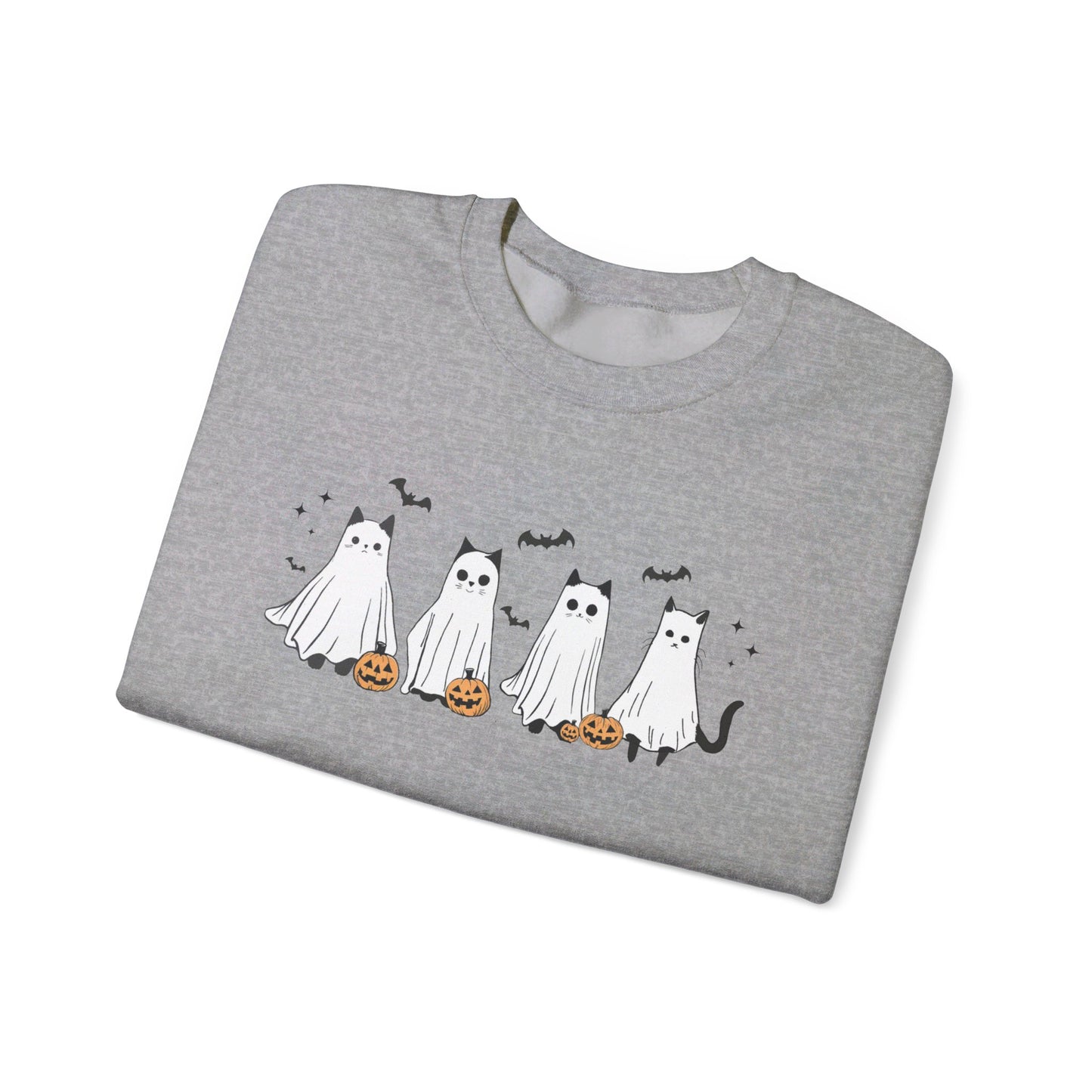 Ghost Cats with Pumpkins Halloween Crewneck