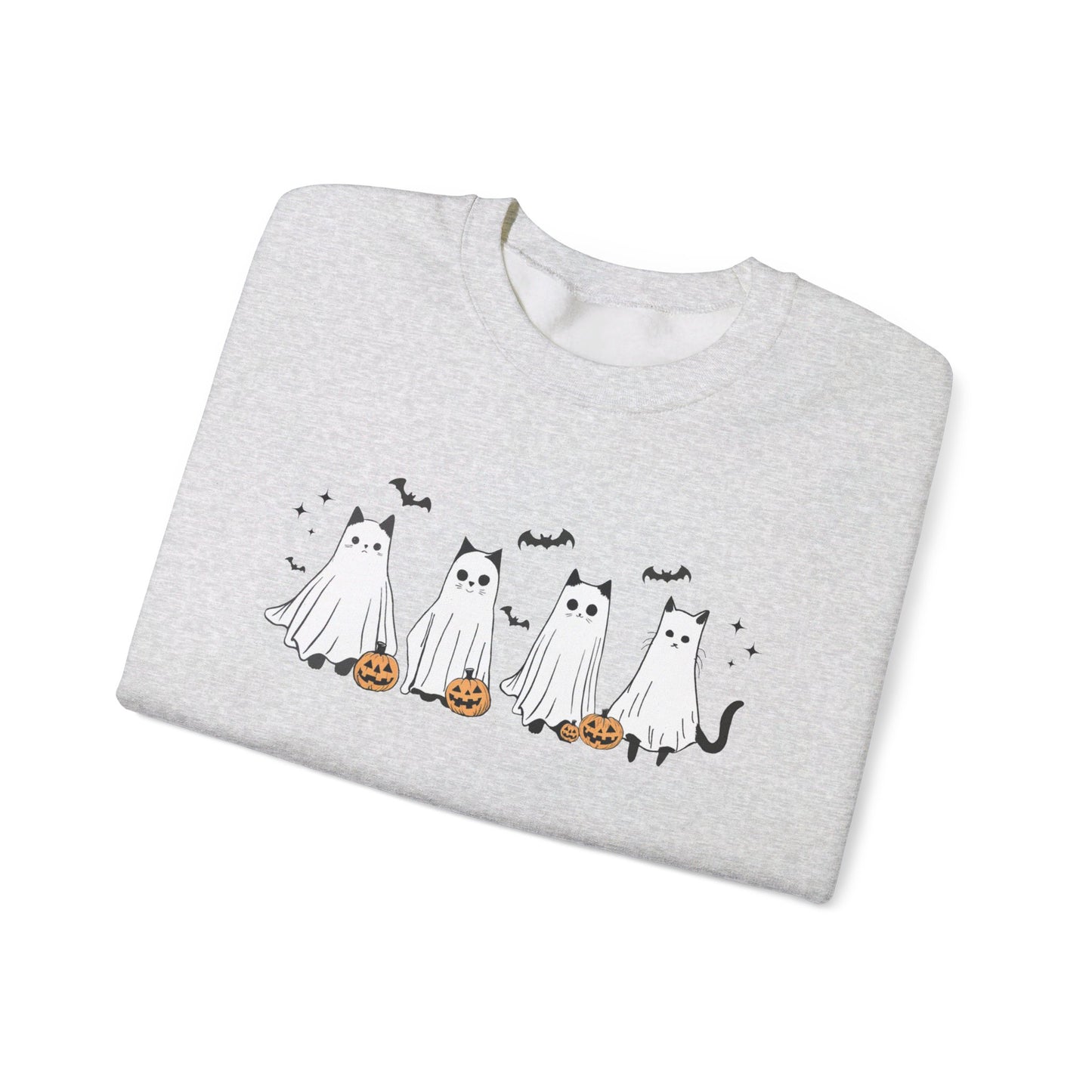 Ghost Cats with Pumpkins Halloween Crewneck