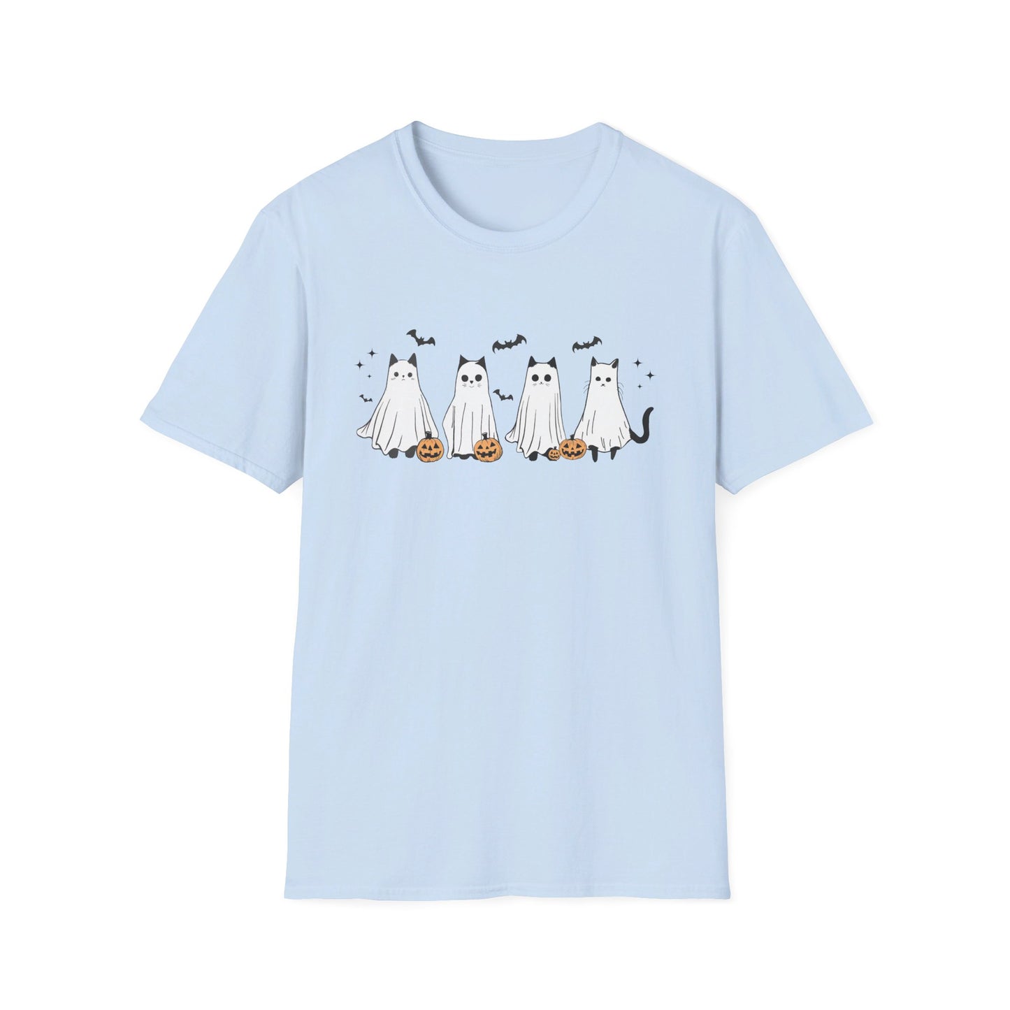 Ghost Cats with Pumpkins Halloween Tee