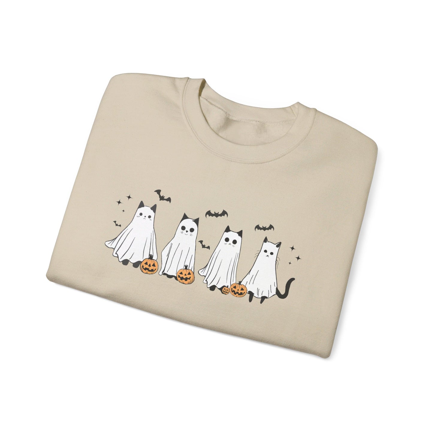 Ghost Cats with Pumpkins Halloween Crewneck