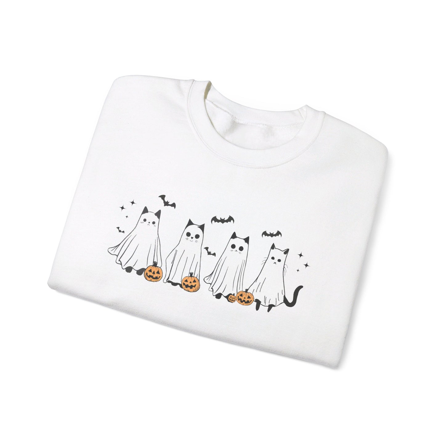 Ghost Cats with Pumpkins Halloween Crewneck