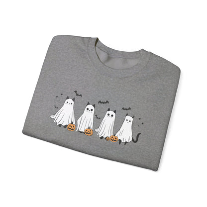 Ghost Cats with Pumpkins Halloween Crewneck