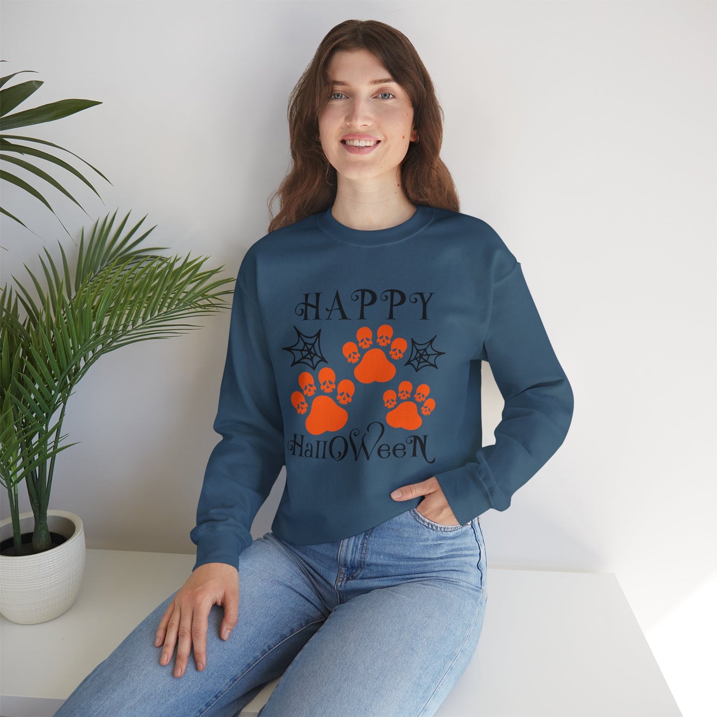 Happy Halloween Paw Print Crewneck