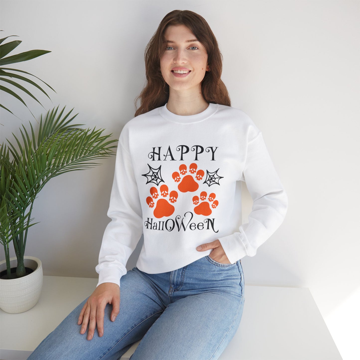 Happy Halloween Paw Print Crewneck