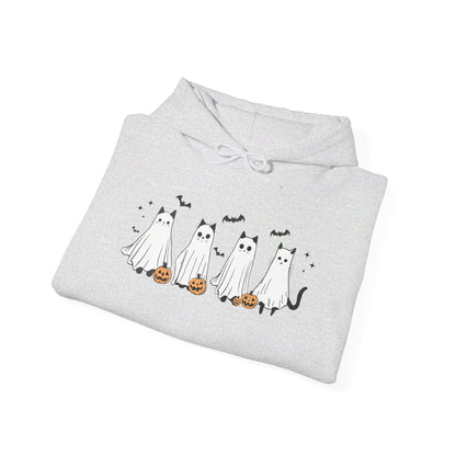 Ghost Cats with Pumpkins Halloween Hoodie