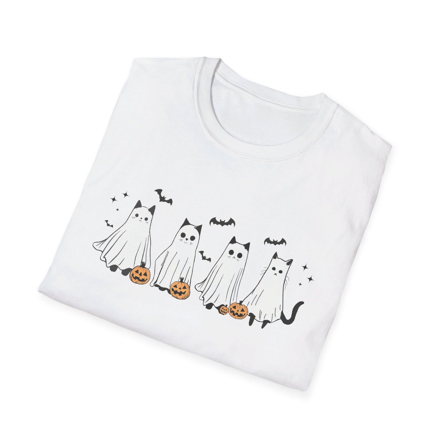 Ghost Cats with Pumpkins Halloween Tee