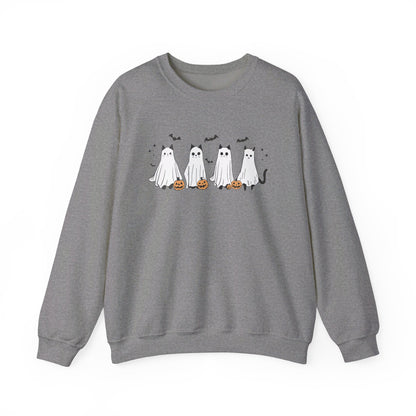 Ghost Cats with Pumpkins Halloween Crewneck