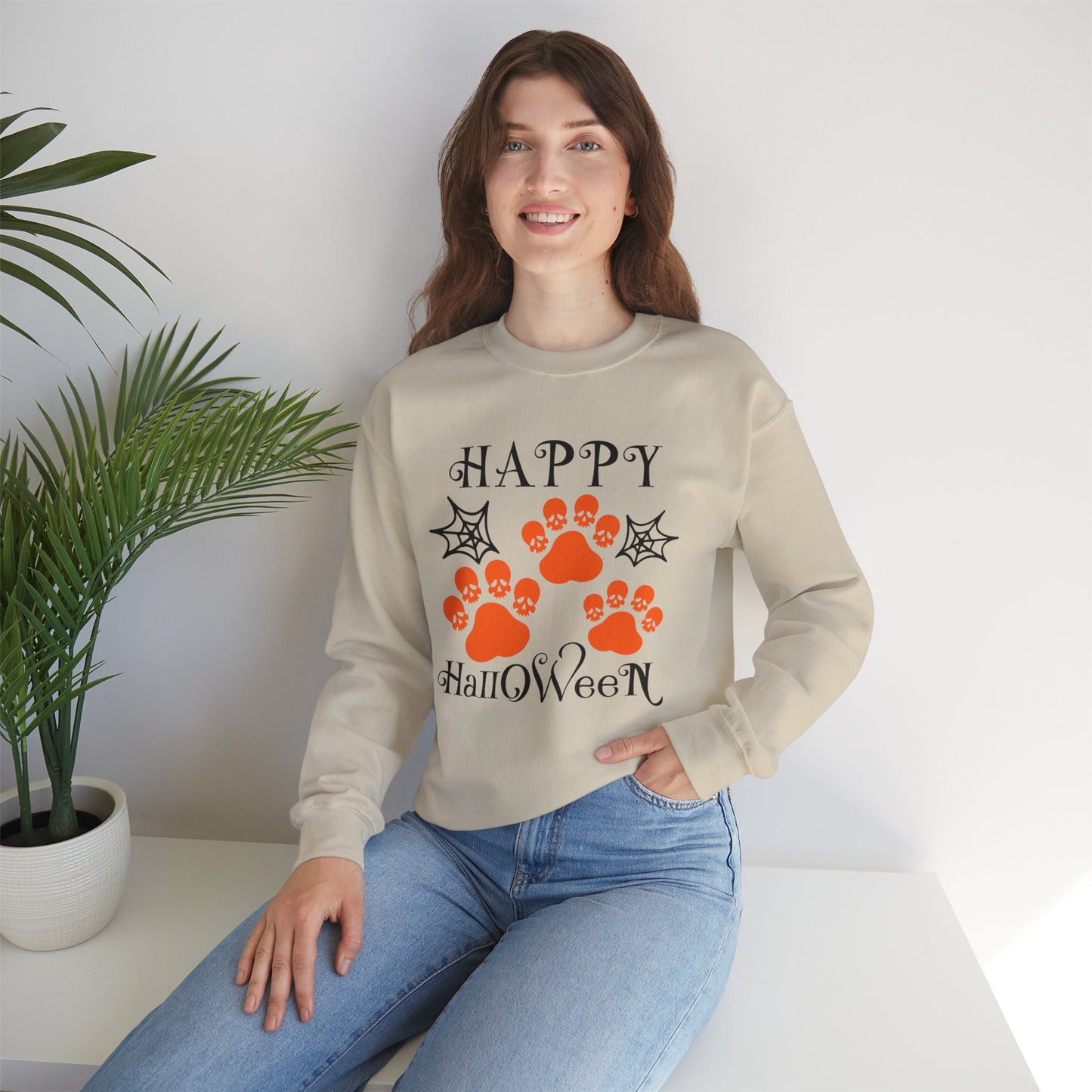 Happy Halloween Paw Print Crewneck